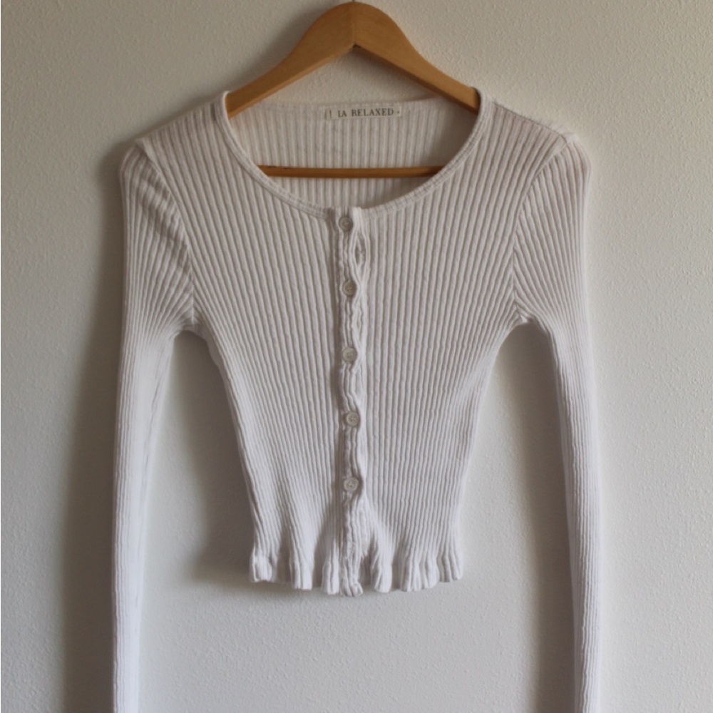 LARelaxed Organic Pointelle Cardigan